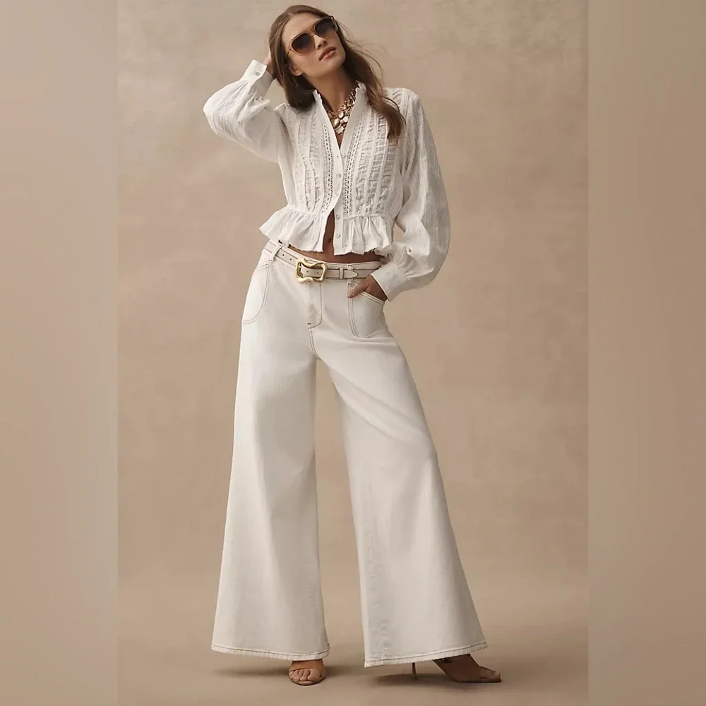 NWT Size L - Anthropologie 100% Cotton Ruched Delicate Blouse (NWT US$ 128) - Picture 3 of 15
